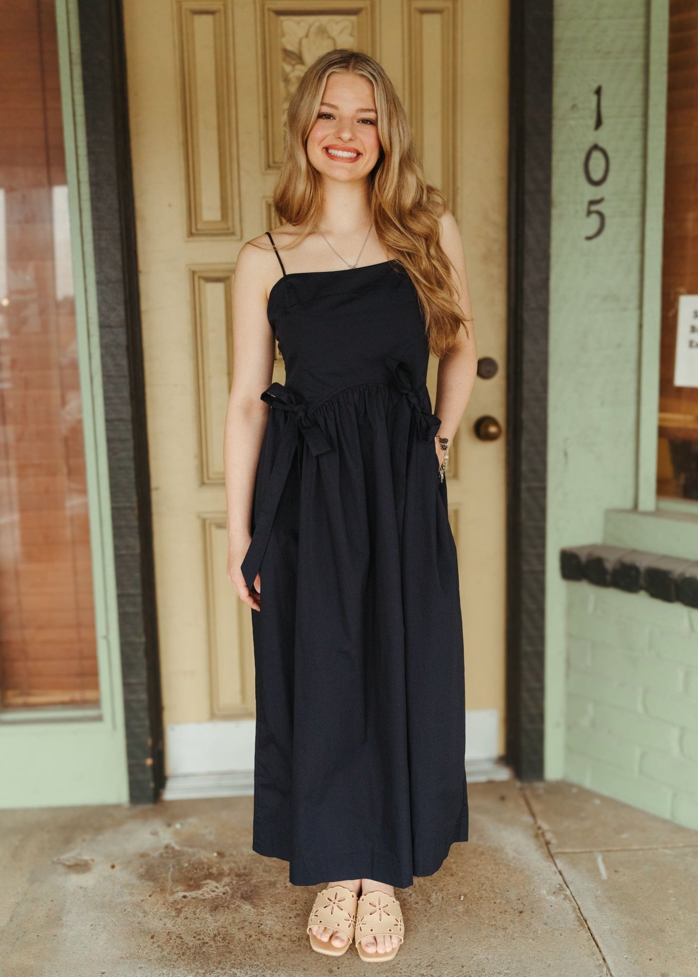 Navy Midi Dress with Bows ID8804 - Southern Soule Designs