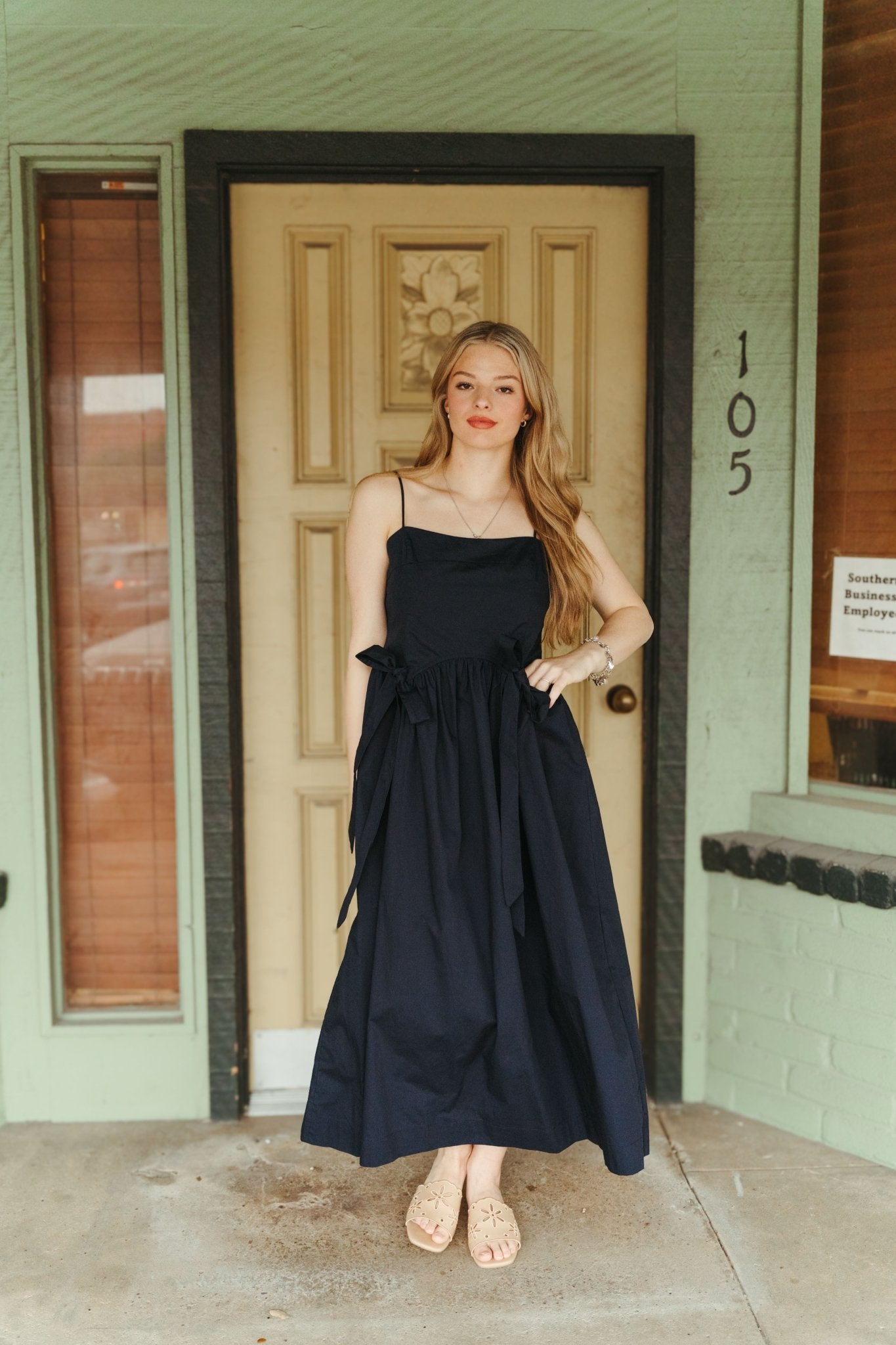 Navy Midi Dress with Bows ID8804 - Southern Soule Designs