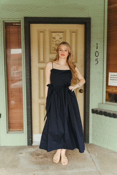 Navy Midi Dress with Bows ID8804 - Southern Soule Designs
