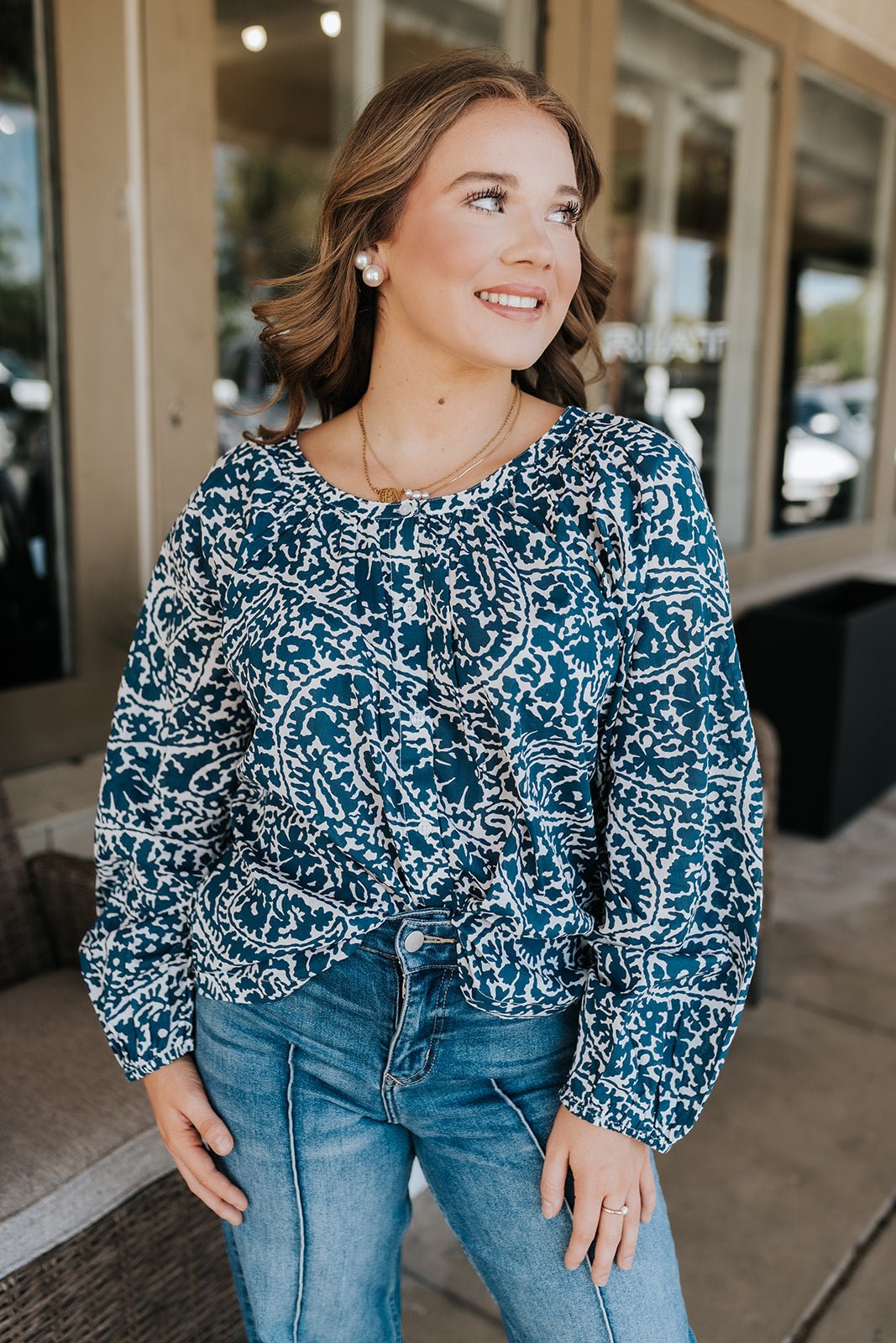 Navy Nomadia Button Up Top VOP11745 - Southern Soule Designs