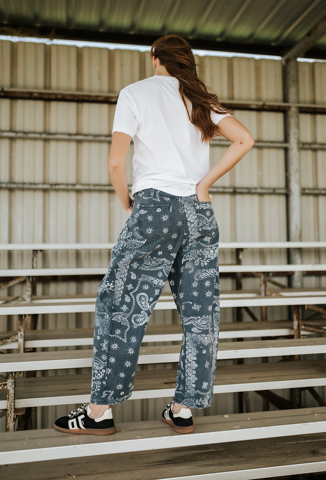 Navy Paisley Print Washed Pants P6317 - Southern Soule Designs
