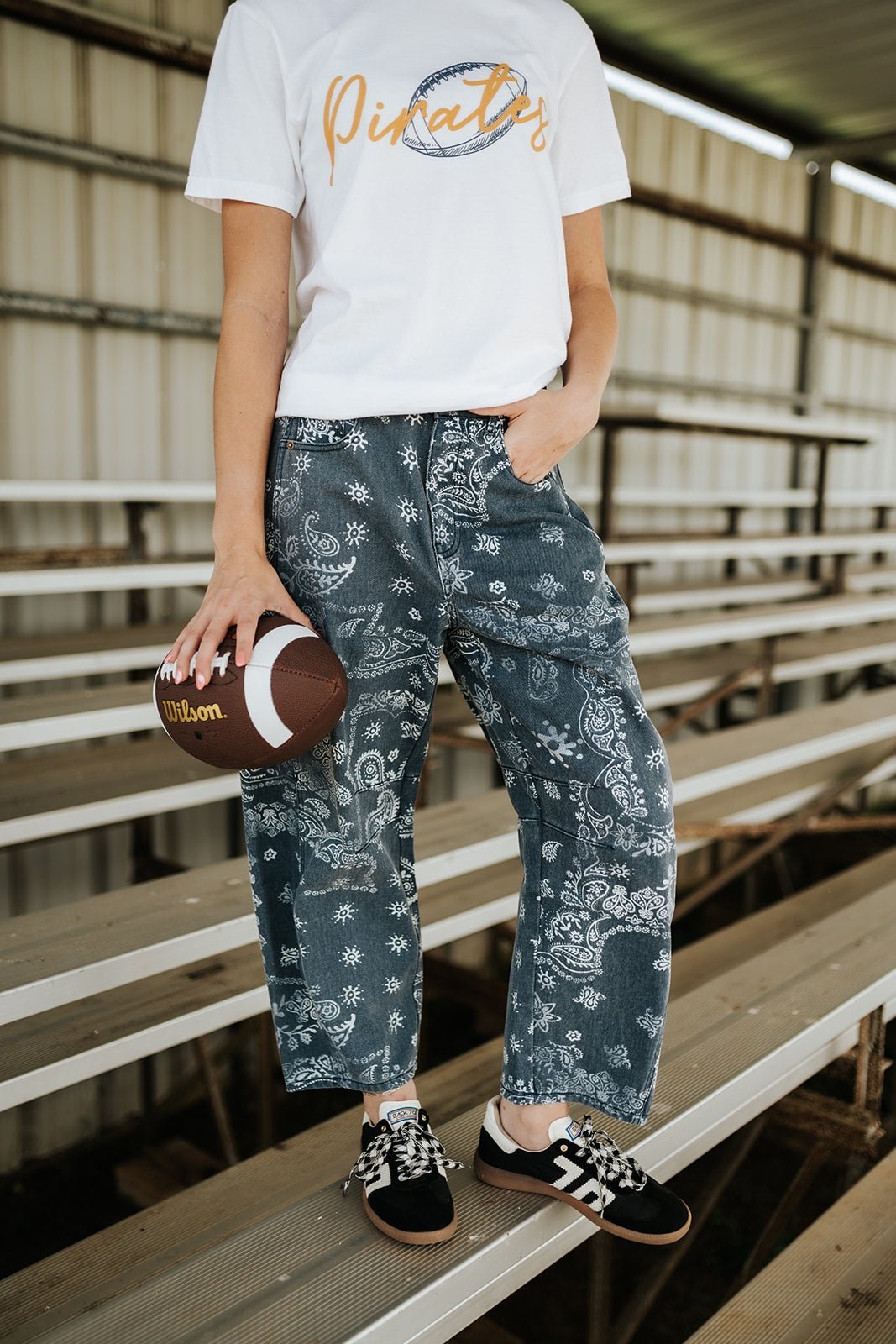 Navy Paisley Print Washed Pants P6317 - Southern Soule Designs