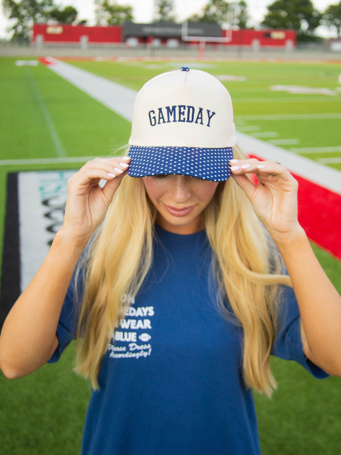 Navy Polka Dot Gameday Trucker Hat - Southern Soule Designs