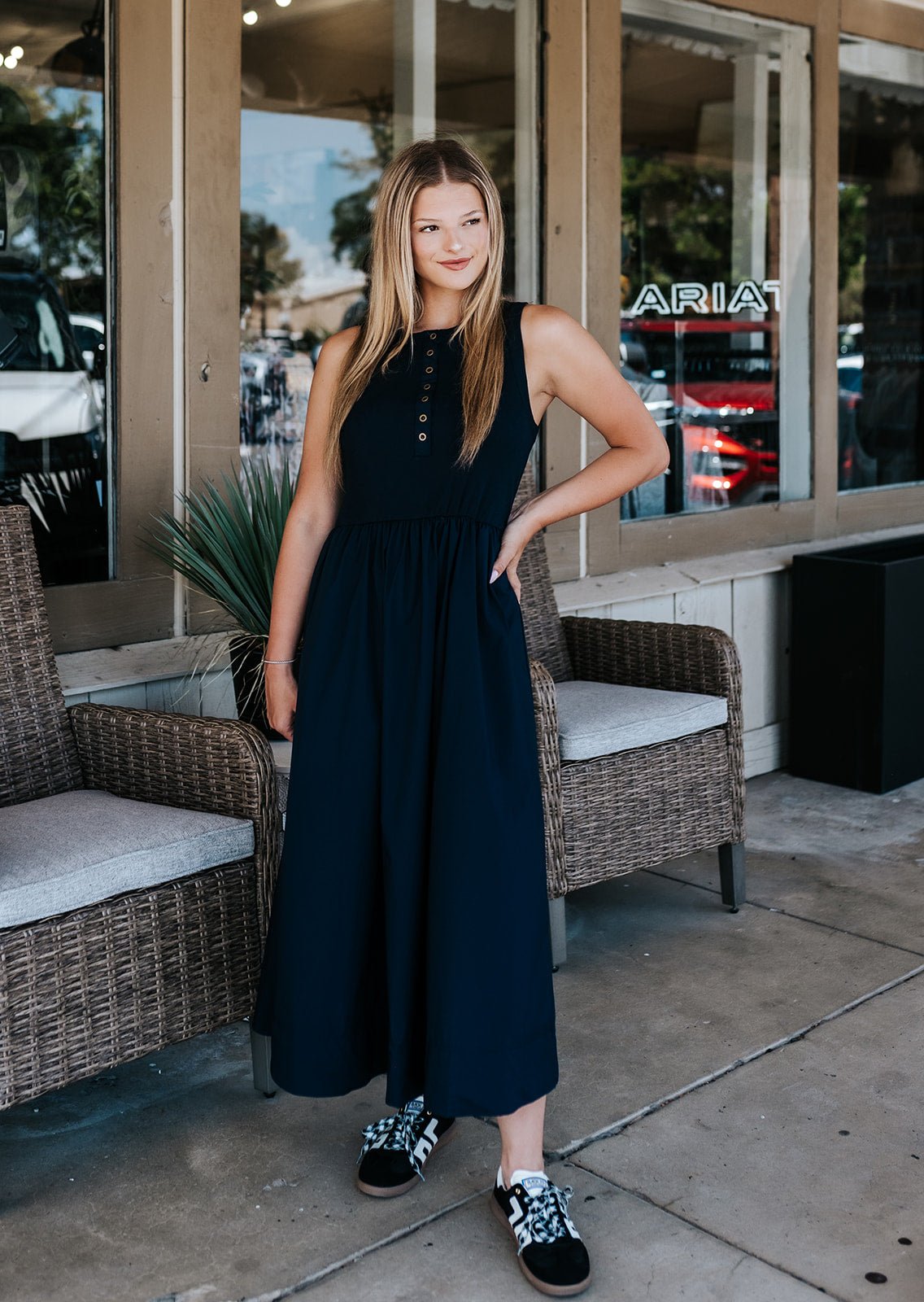 Navy Sleeveless Button Up Maxi Dress SWV50335 - Southern Soule Designs
