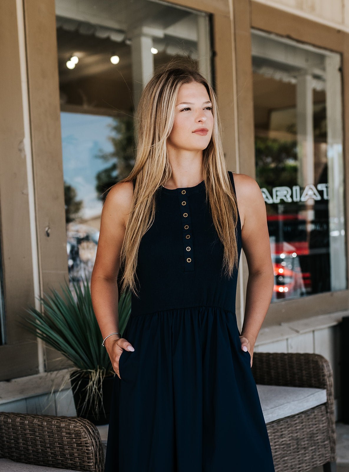 Navy Sleeveless Button Up Maxi Dress SWV50335 - Southern Soule Designs