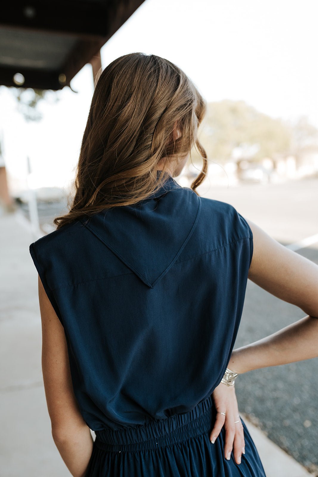 Navy Sleeveless Collared Crop Top - Southern Soule Designs