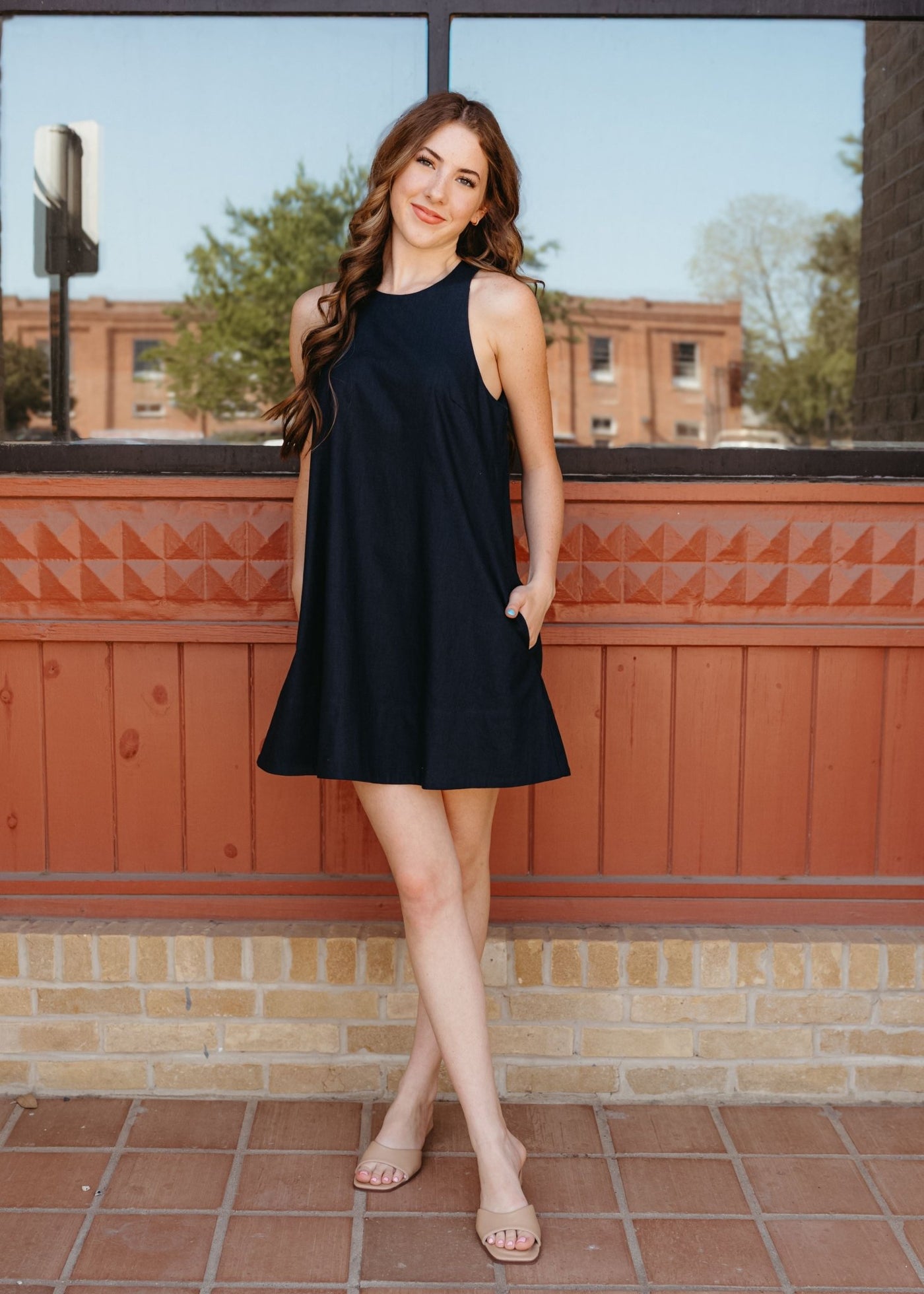 Navy Sleeveless Dress with Pockets D4550 - Southern Soule Designs