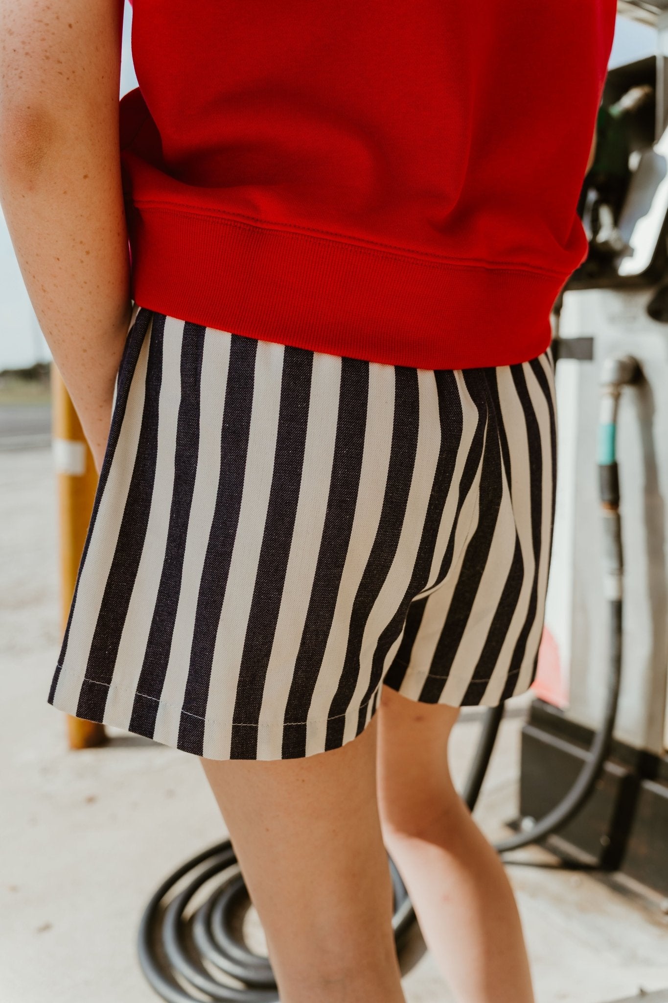 Navy Stripe twill denim Shorts AP6184W - Southern Soule Designs