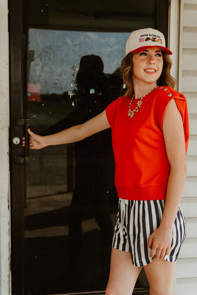 Navy Stripe twill denim Shorts AP6184W - Southern Soule Designs