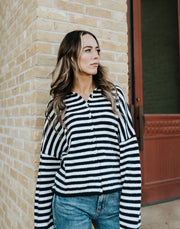 Navy Striped Lightweight Cardigan TBW1223 - Southern Soule Designs