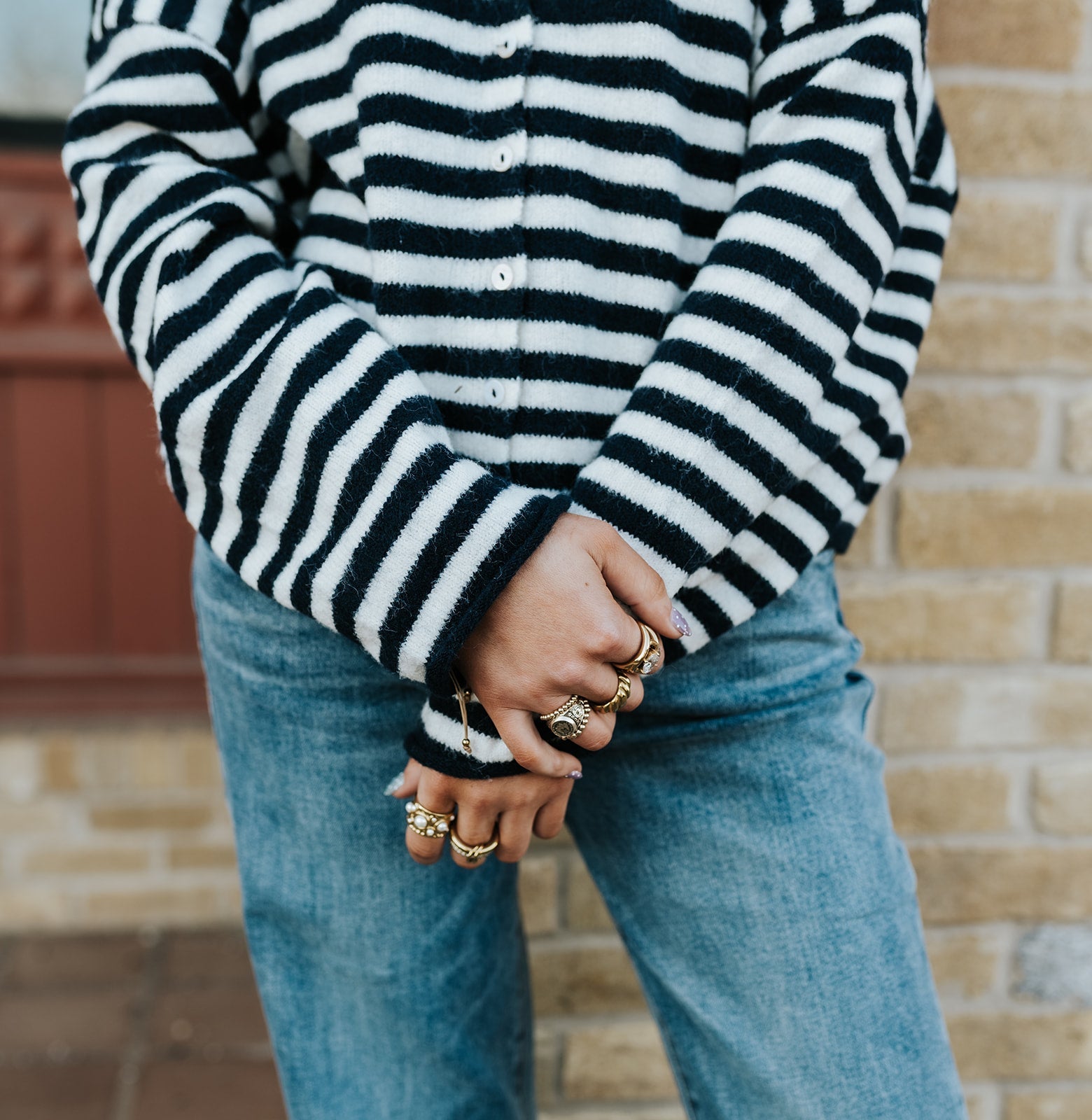 Navy Striped Lightweight Cardigan TBW1223 - Southern Soule Designs