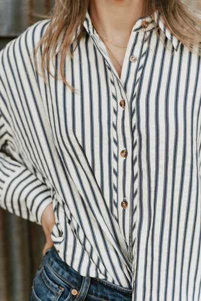 Navy Striped Long Sleeve Button Down Shirt T27667 - Southern Soule Designs