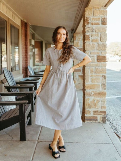 Navy Striped Short Sleeve Dress TBD13350 - Southern Soule Designs