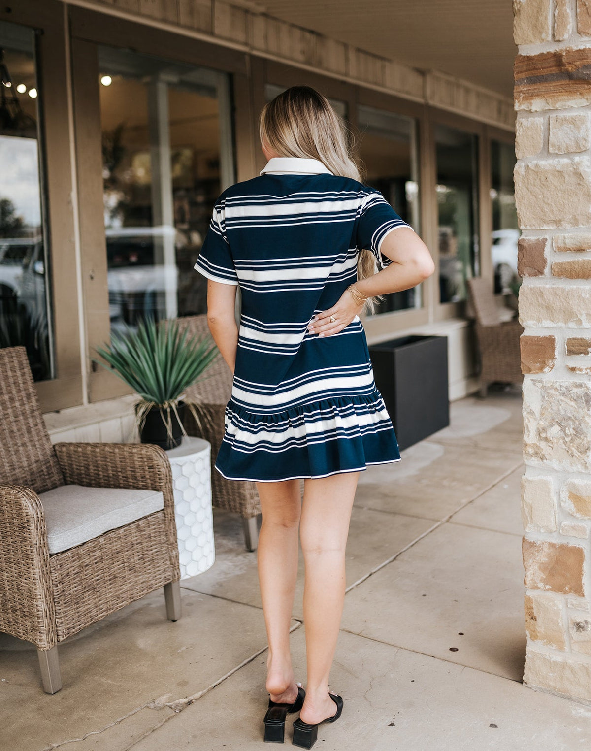 Navy Striped Short Sleeve Rugby Dress IDA1152 - Southern Soule Designs