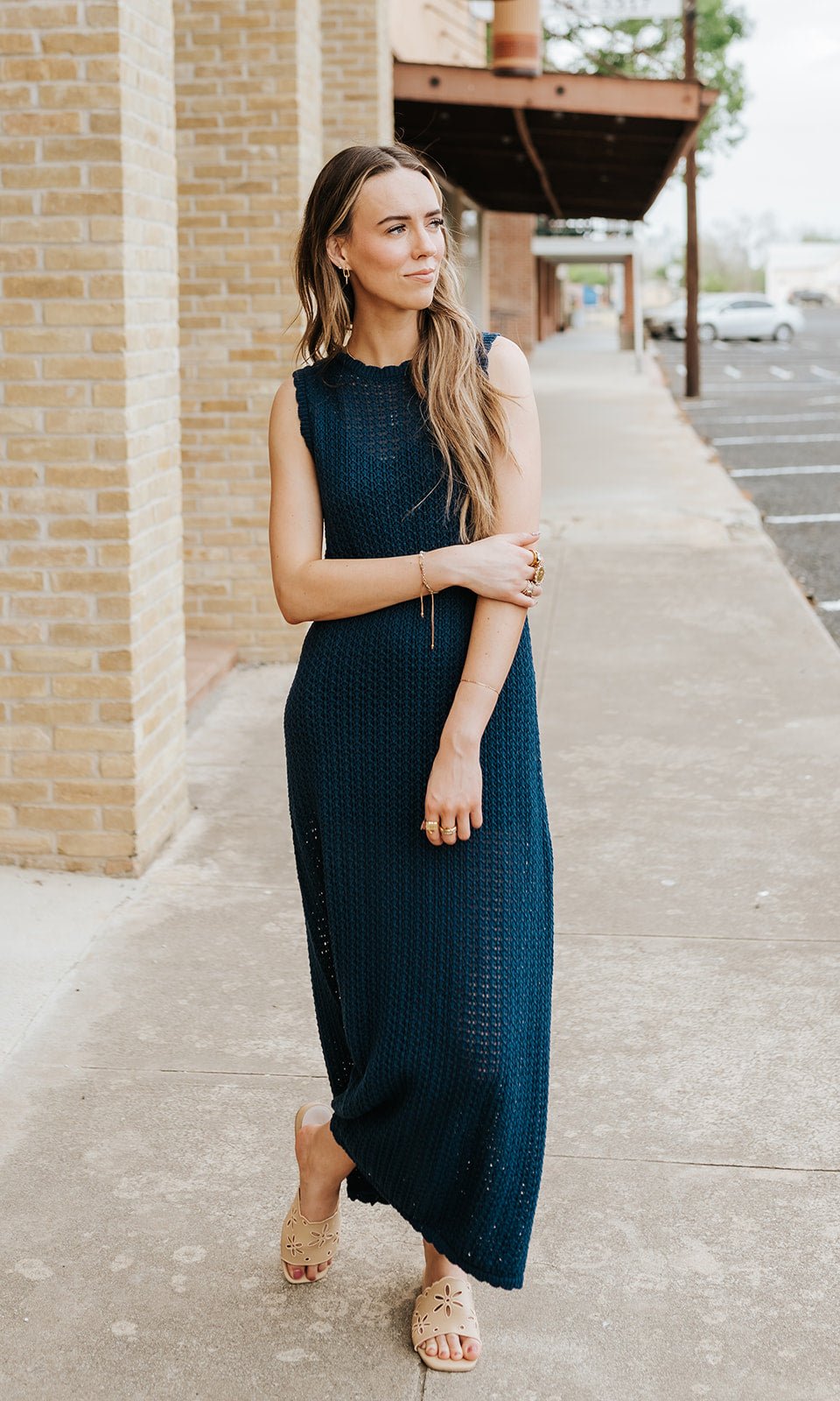Navy Tied Back Knitted Long Dress D5949 - Southern Soule Designs