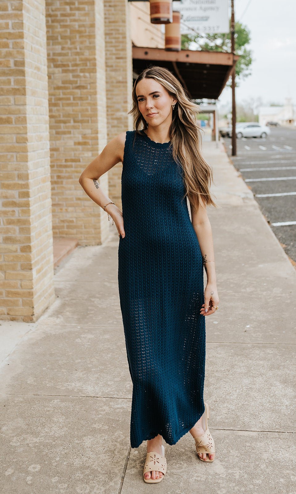 Navy Tied Back Knitted Long Dress D5949 - Southern Soule Designs