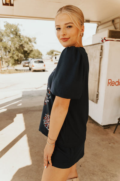 Navy Tina Fireworks Shorts - Southern Soule Designs