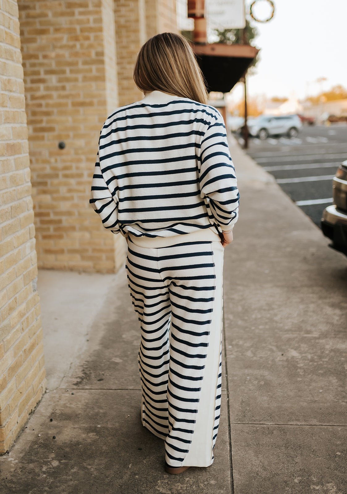 Navy/Cream Drawstring Stiped Sweatpants P5720 - 1A - Southern Soule Designs