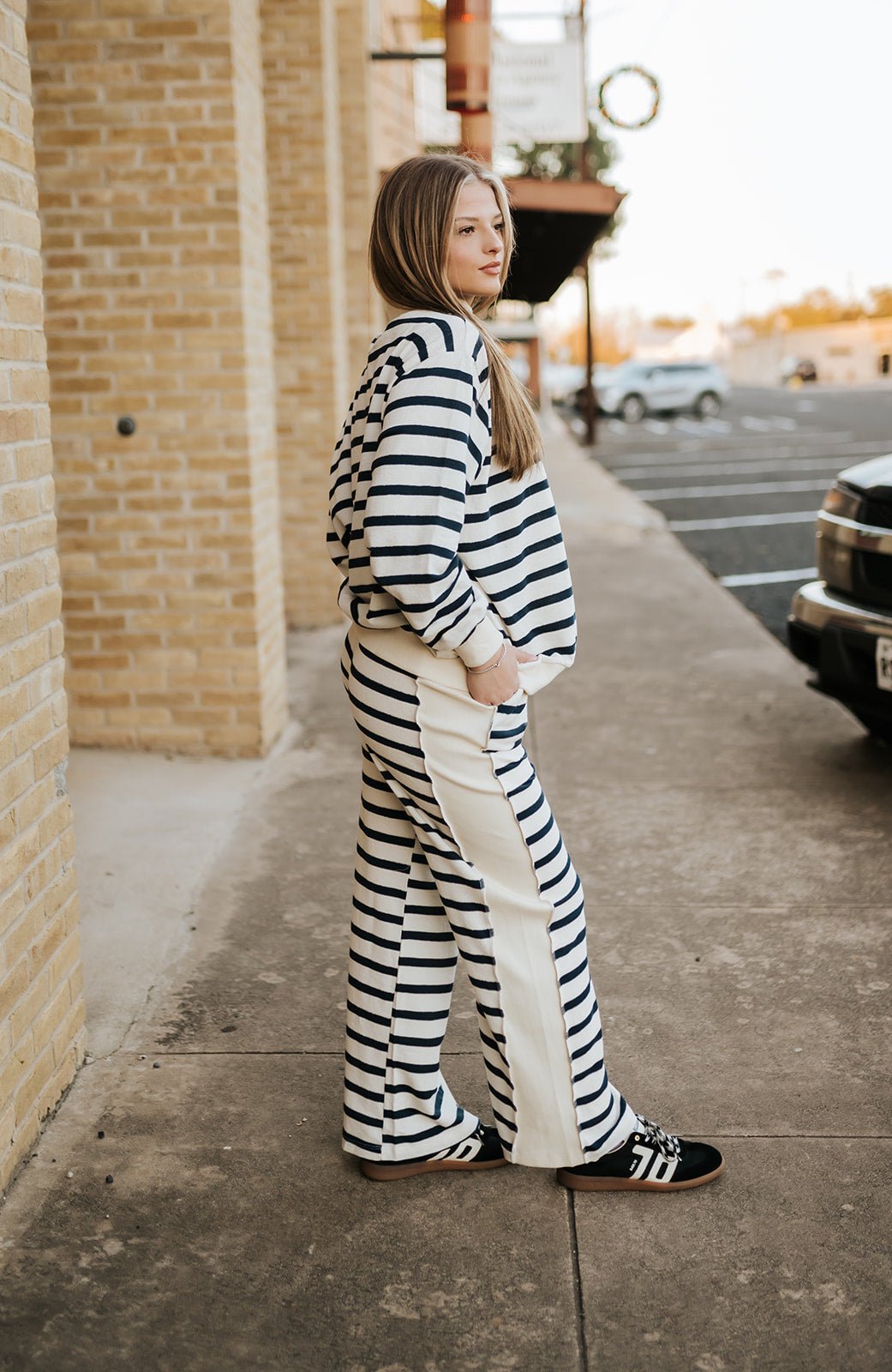 Navy/Cream Drawstring Stiped Sweatpants P5720 - 1A - Southern Soule Designs