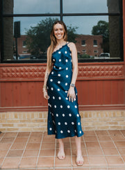 Navy/Cream Lace Polka Dot Midi Dress JD8157 - Southern Soule Designs
