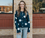 Navy/Cream Polka Dot Cardigan WL25 - 11284 - Southern Soule Designs
