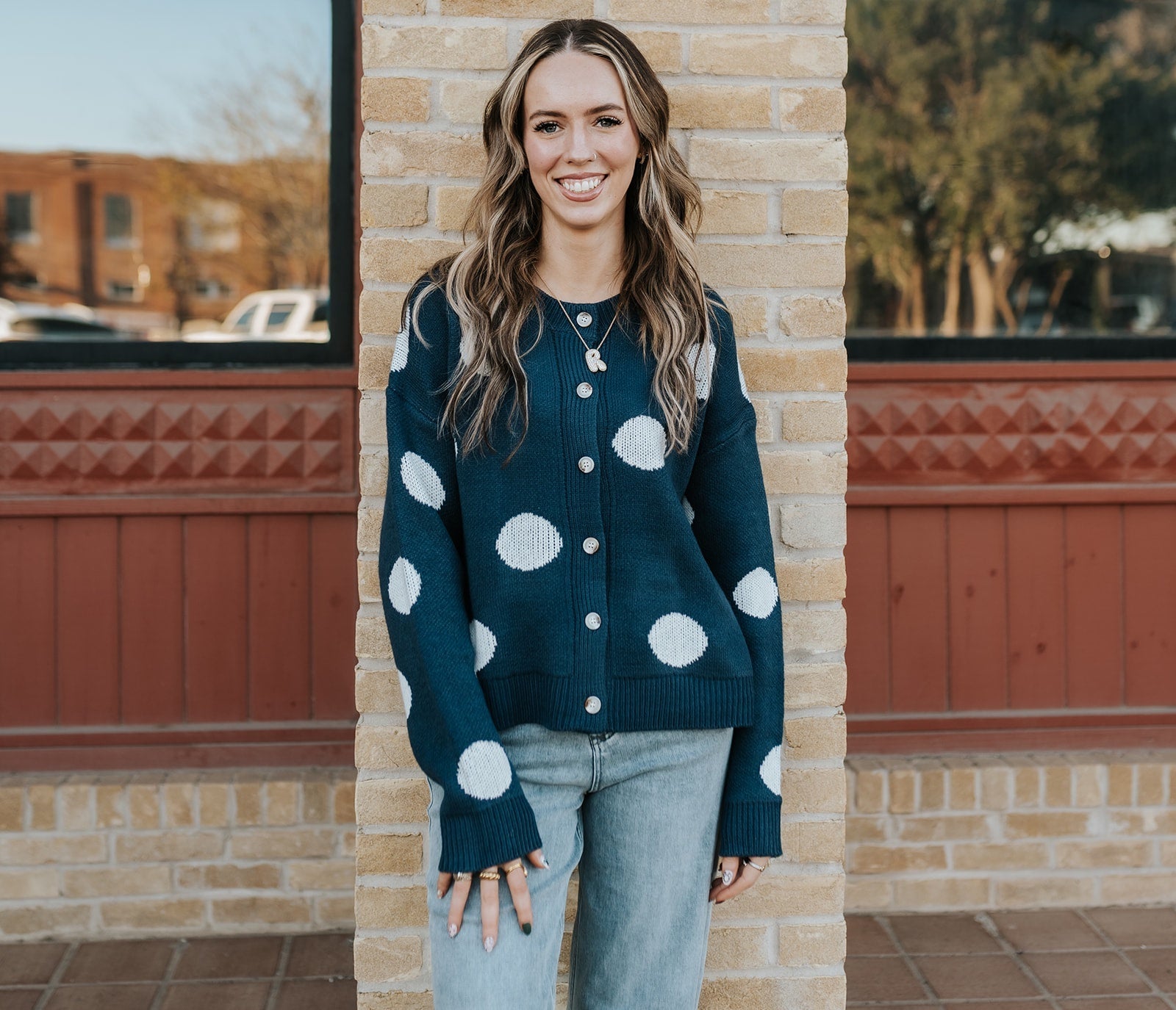 Navy/Cream Polka Dot Cardigan WL25 - 11284 - Southern Soule Designs