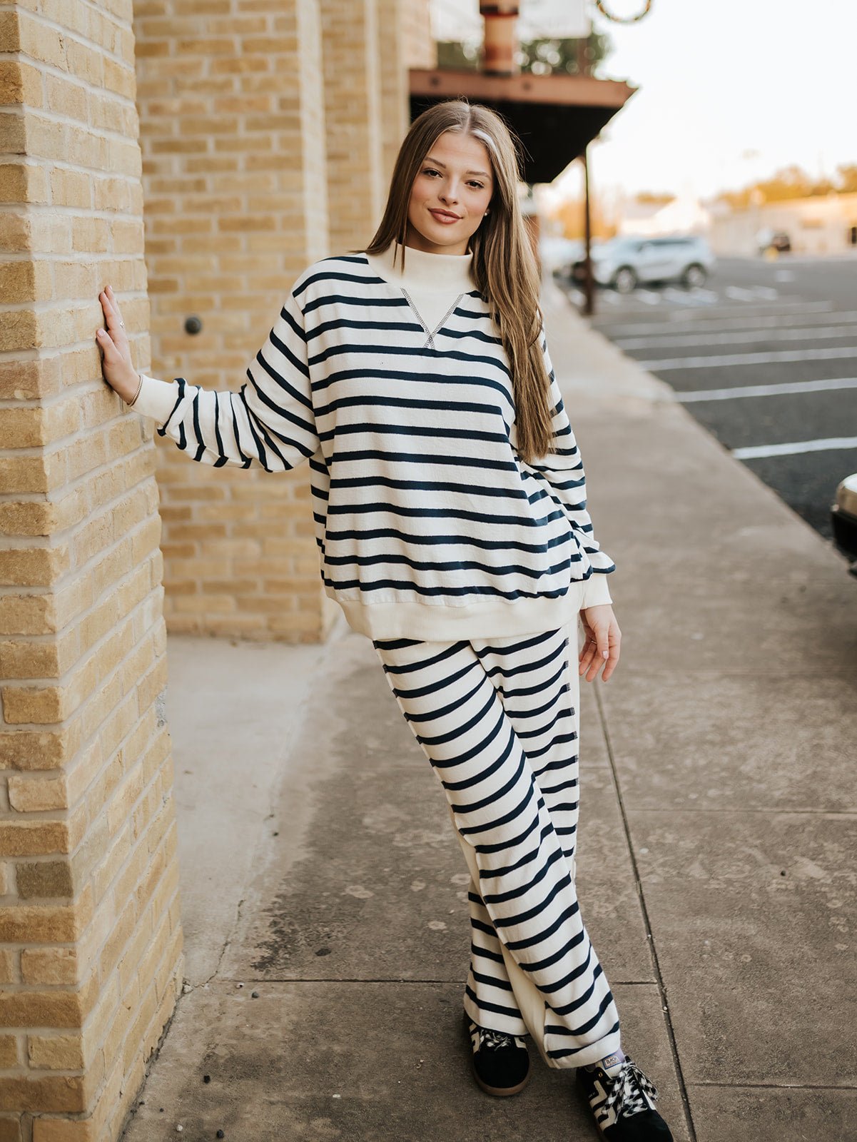 Navy/Cream Ribbed Striped Oversized Top T2734 - Southern Soule Designs