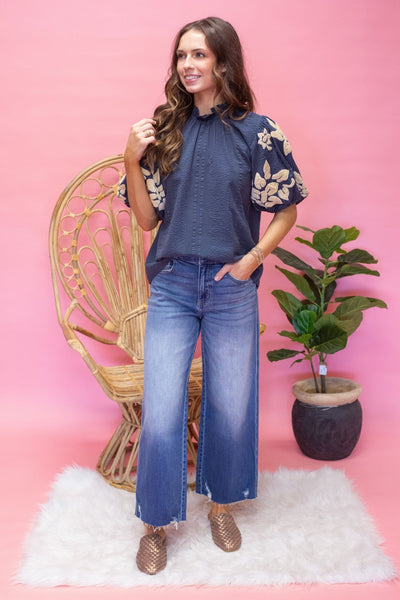 Navy/Cream Soft Detail Texture Top TDM1014 - 2 - Southern Soule Designs