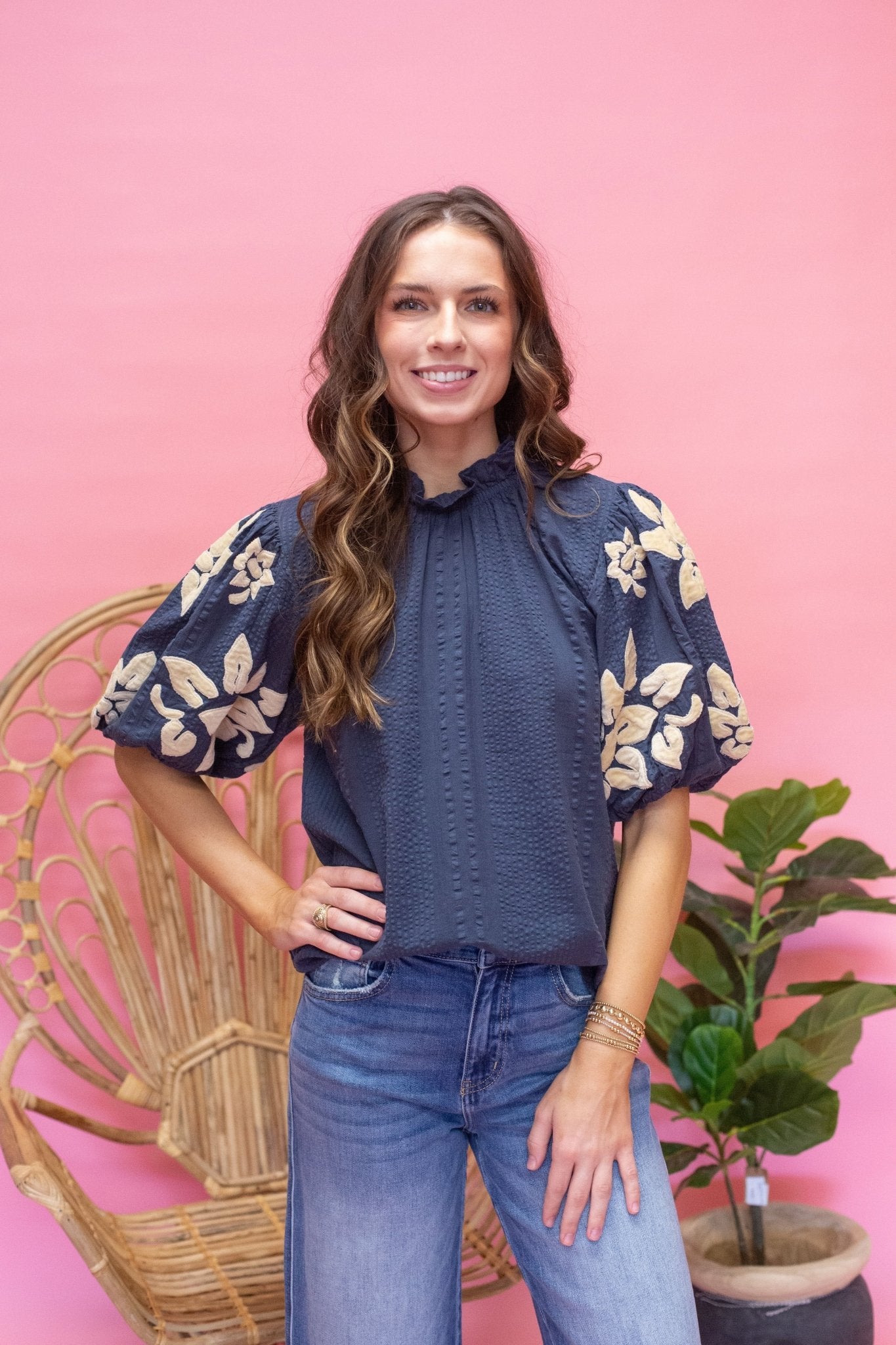 Navy/Cream Soft Detail Texture Top TDM1014 - 2 - Southern Soule Designs