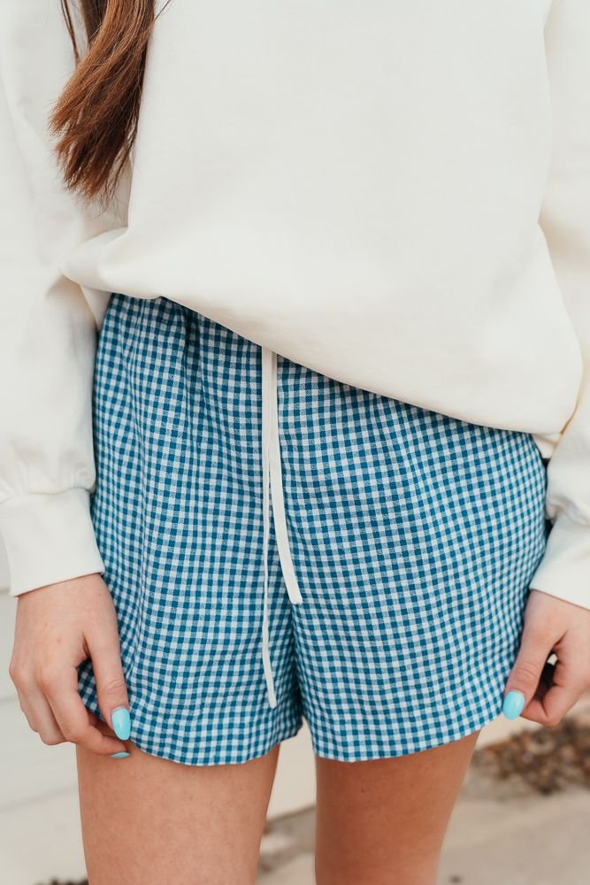 Navy/White Gingham Casual Shorts WL25 - 10089 - Southern Soule Designs