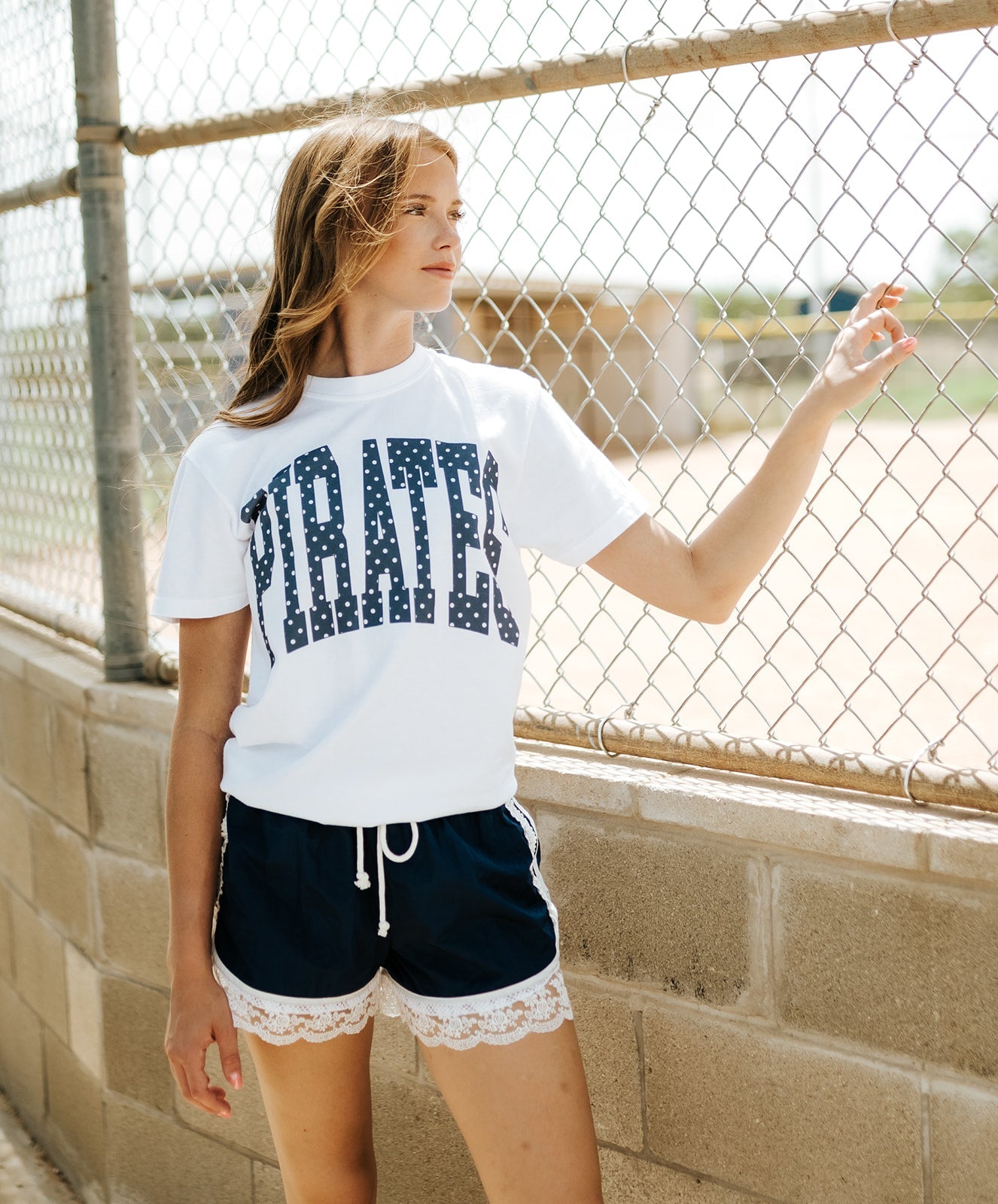 Navy/White Lace-Trim Shorts IP5839 - Southern Soule Designs