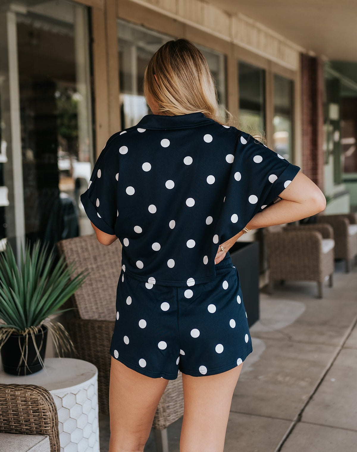 Navy/White Polka Dot Cropped Short Sleeve and Shorts Set IST5802-B - Southern Soule Designs