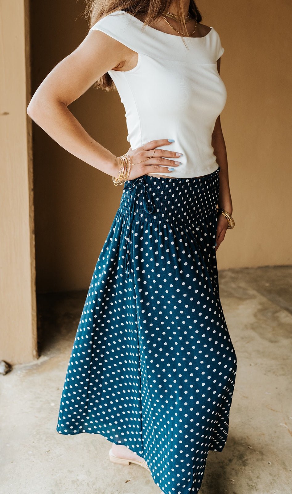 Navy/White Polka Dot Midi Skirt WL25 - 12237 - Southern Soule Designs