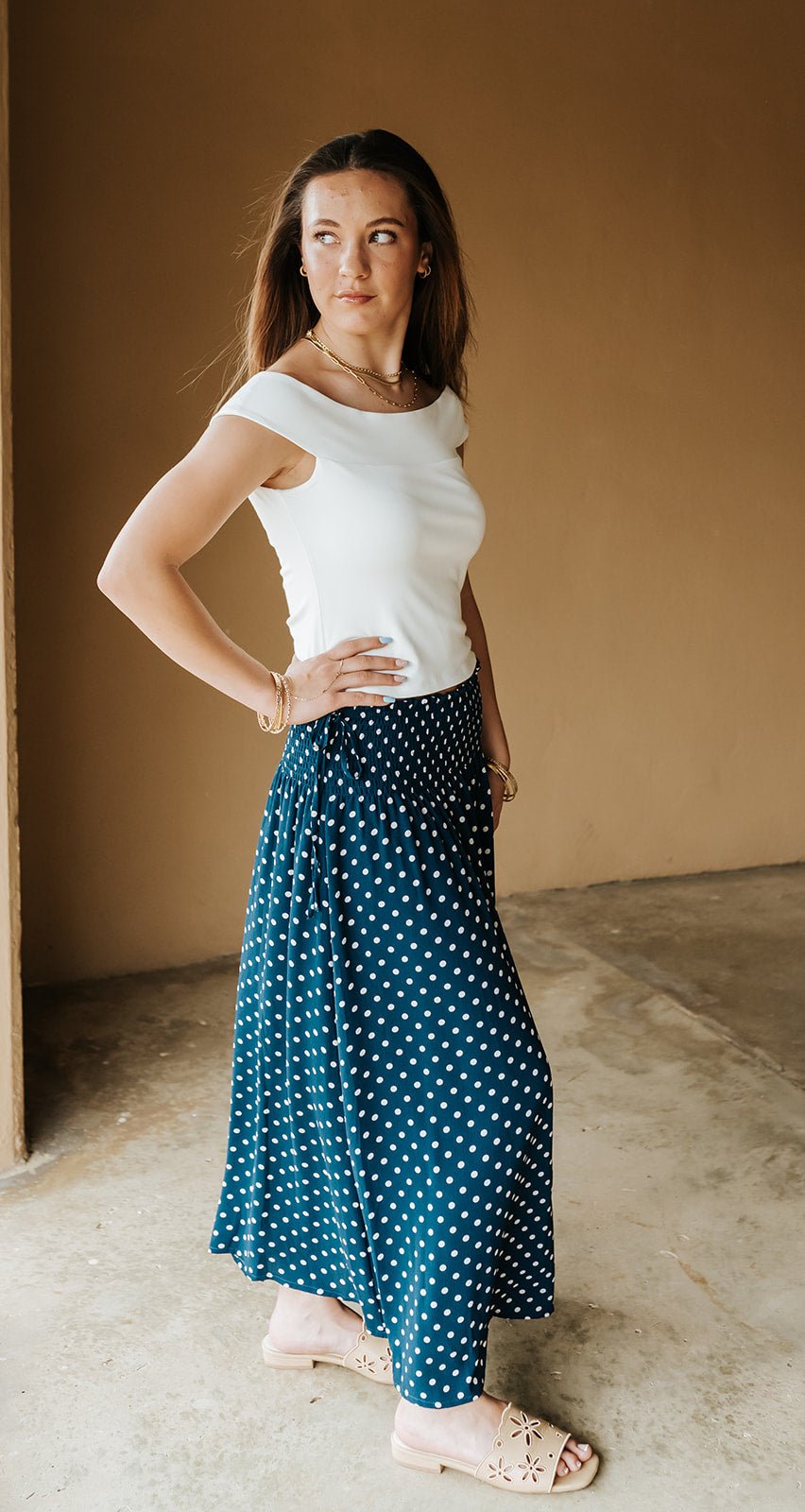 Navy/White Polka Dot Midi Skirt WL25 - 12237 - Southern Soule Designs