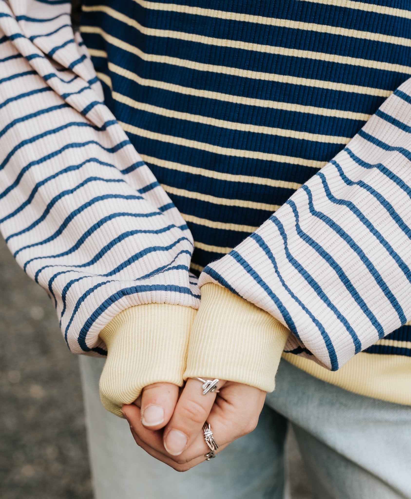 Navy/Yellow Striped High - Neck Sweatshirt - Southern Soule Designs