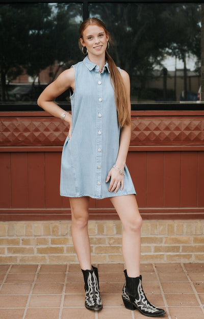 New Day Twill Mini Dress Light Vintage Indigo ZD252767 - Southern Soule Designs