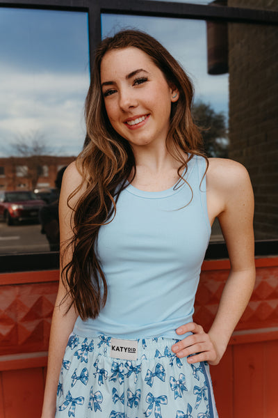 Baby Blue Ribbed Reverse Stitch Tank MT6787