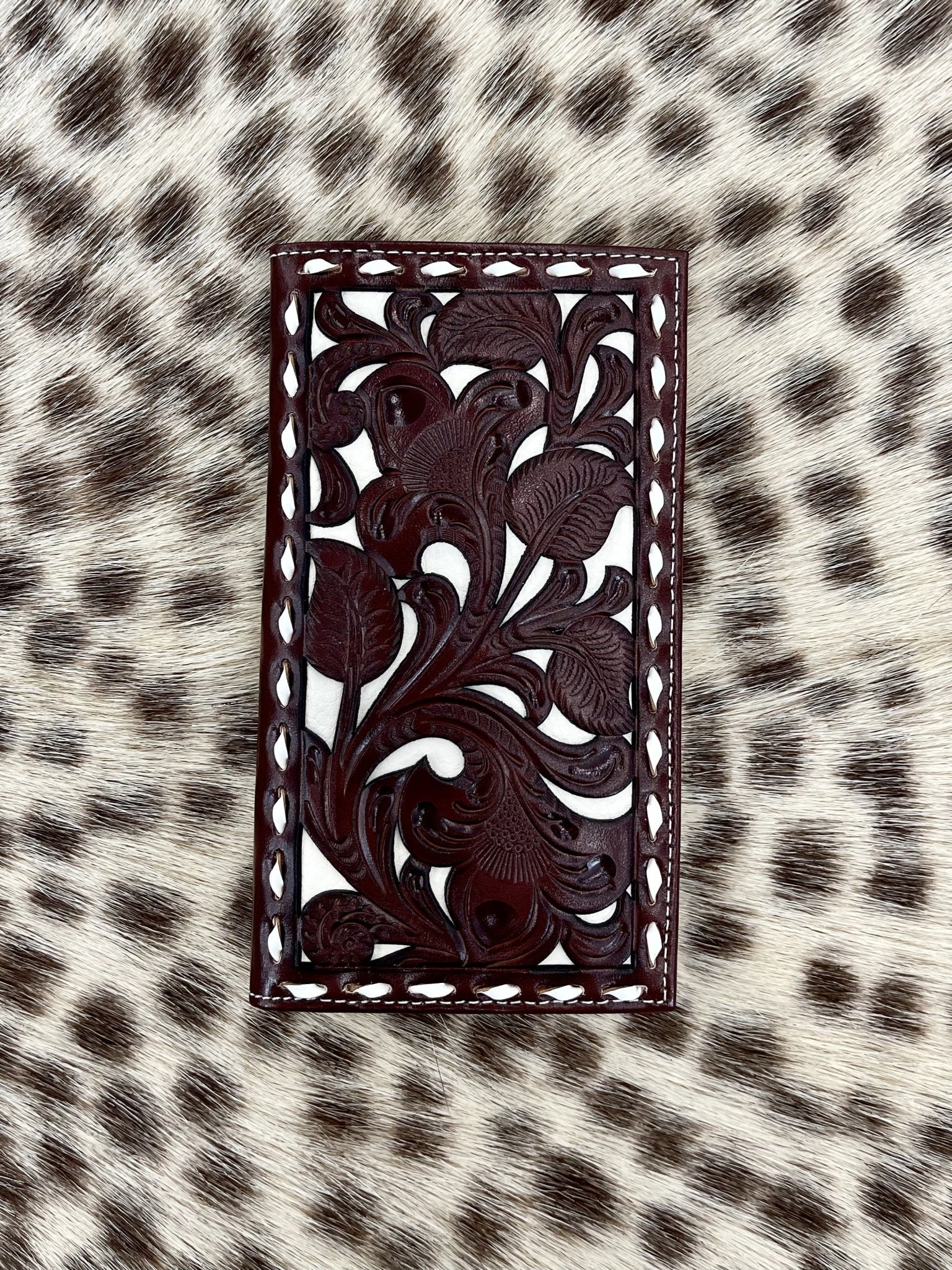 Nocona Men's Rodeo Leather Pierced Overlay Laced Tan Wallet N5410108 - Southern Soule Designs