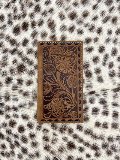 Nocona Wallets Men's Leather Floral Buck Laced Brown Money Clip N5415302 - Southern Soule Designs