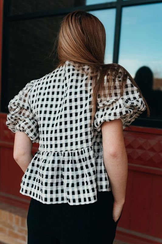 Norah Blouse in Gingham Print Black/White S1609T - 2 - Southern Soule Designs