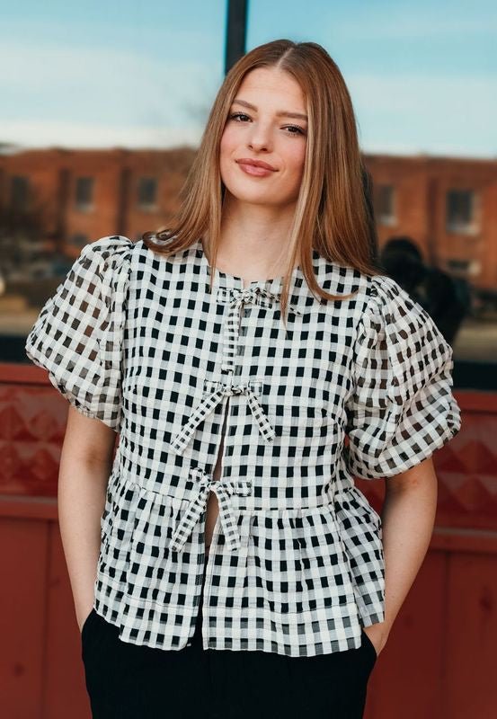 Norah Blouse in Gingham Print Black/White S1609T - 2 - Southern Soule Designs