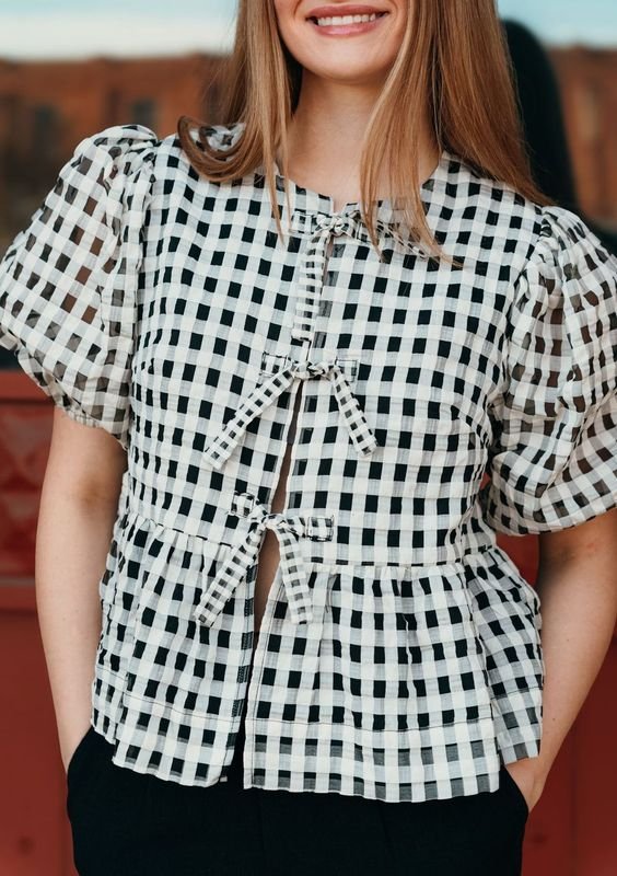 Norah Blouse in Gingham Print Black/White S1609T - 2 - Southern Soule Designs