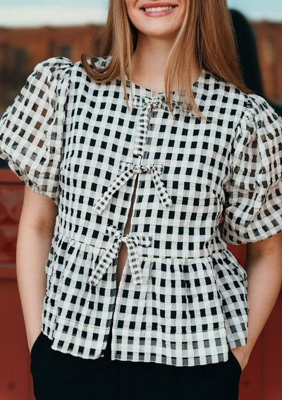 Norah Blouse in Gingham Print Black/White S1609T - 2 - Southern Soule Designs
