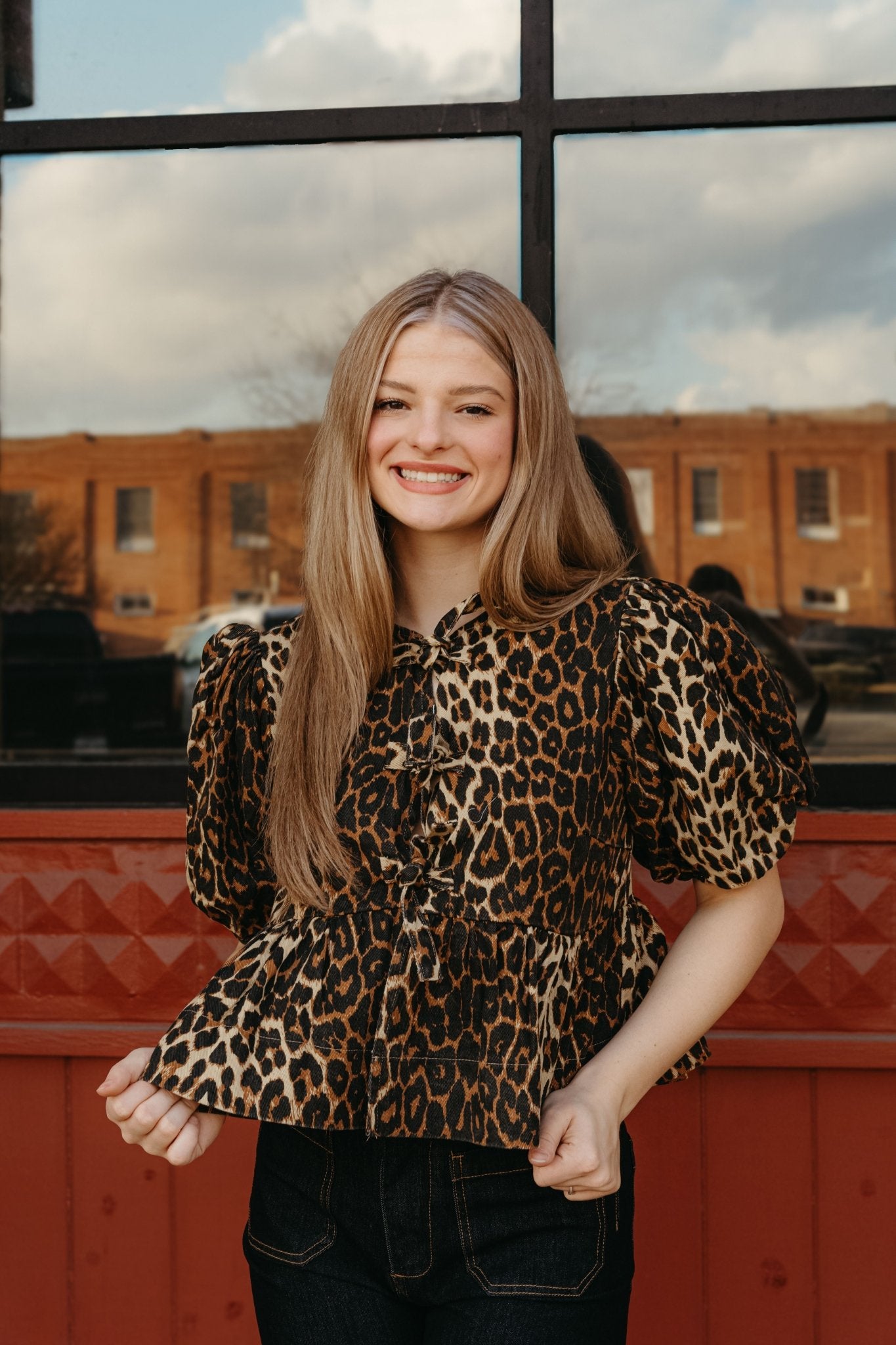 Norah Brown Leopard Denim Blouse S1748T - Southern Soule Designs