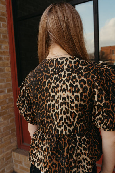 Norah Brown Leopard Denim Blouse S1748T - Southern Soule Designs