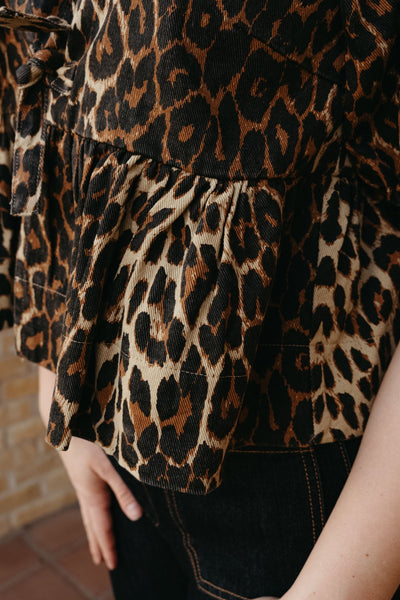 Norah Brown Leopard Denim Blouse S1748T - Southern Soule Designs