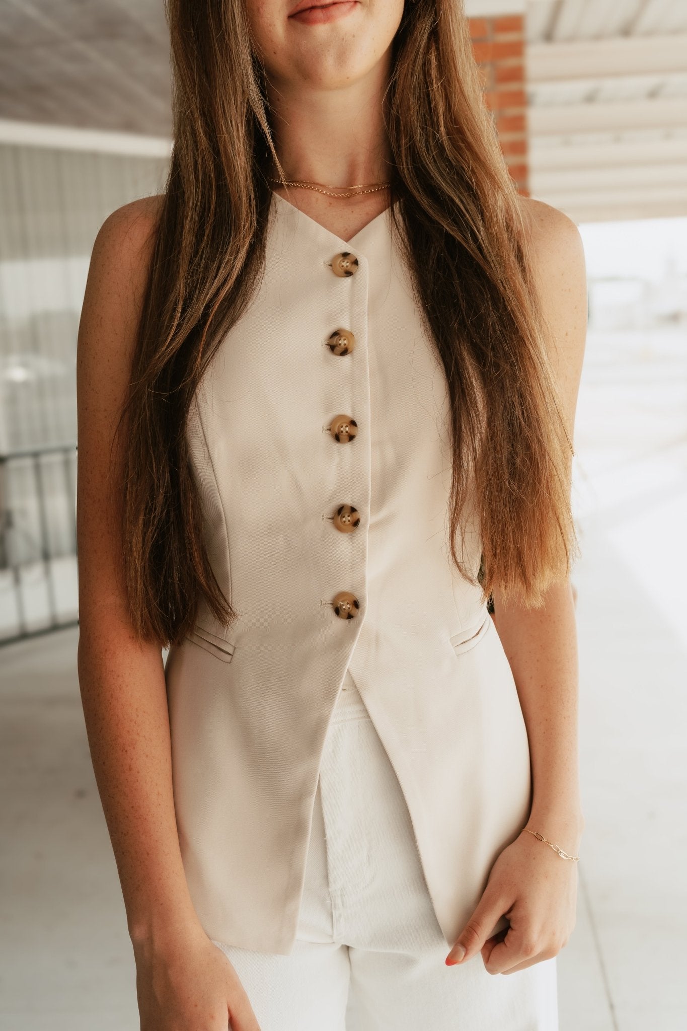 Nude Button Down Vest TI5026FO - Southern Soule Designs