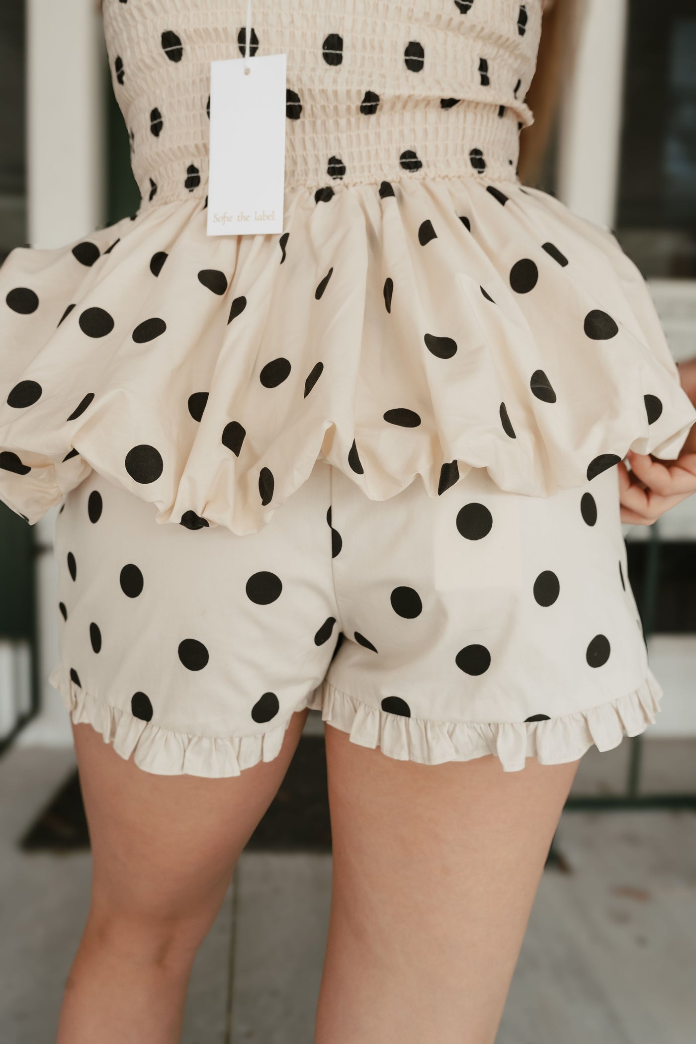 Cream Andie Polka Dot Shorts with Ruffles N1933P-1