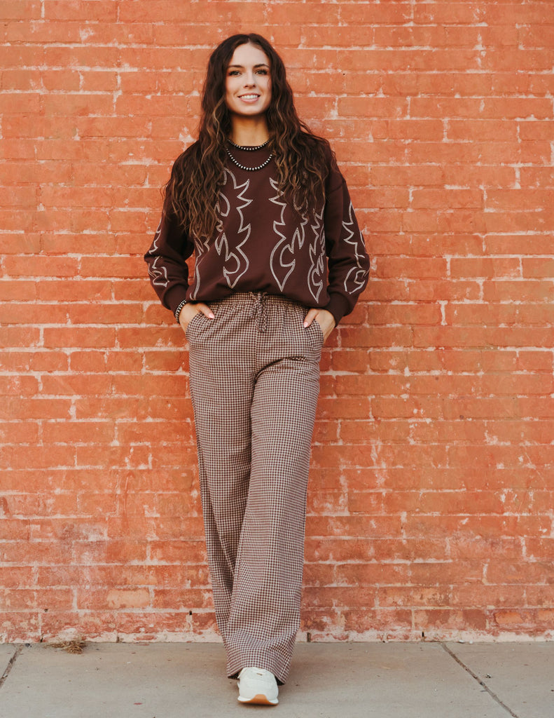 パンツ THREE TO EIGHTY CONTRAST CUTOUT PANTS BROWN Buttoned Sheer Cutout Trouser - Brown – Simonett