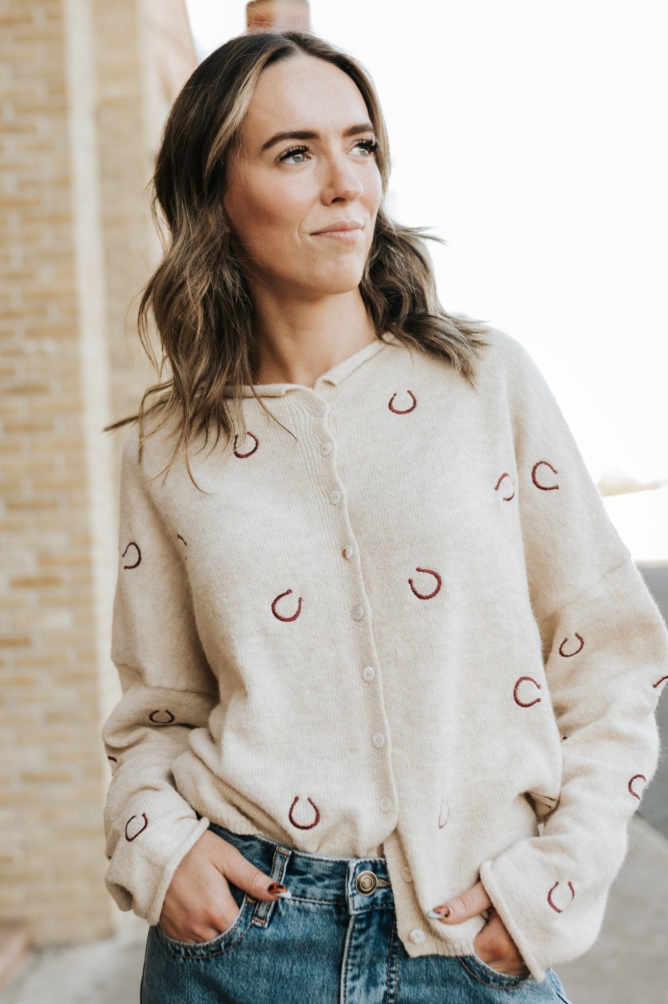 Oat Horse Shoes Embroidered Cardigan TBW14147 - Southern Soule Designs